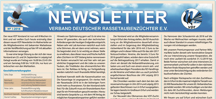 VDT Newsletter Nr. 1 - 2016